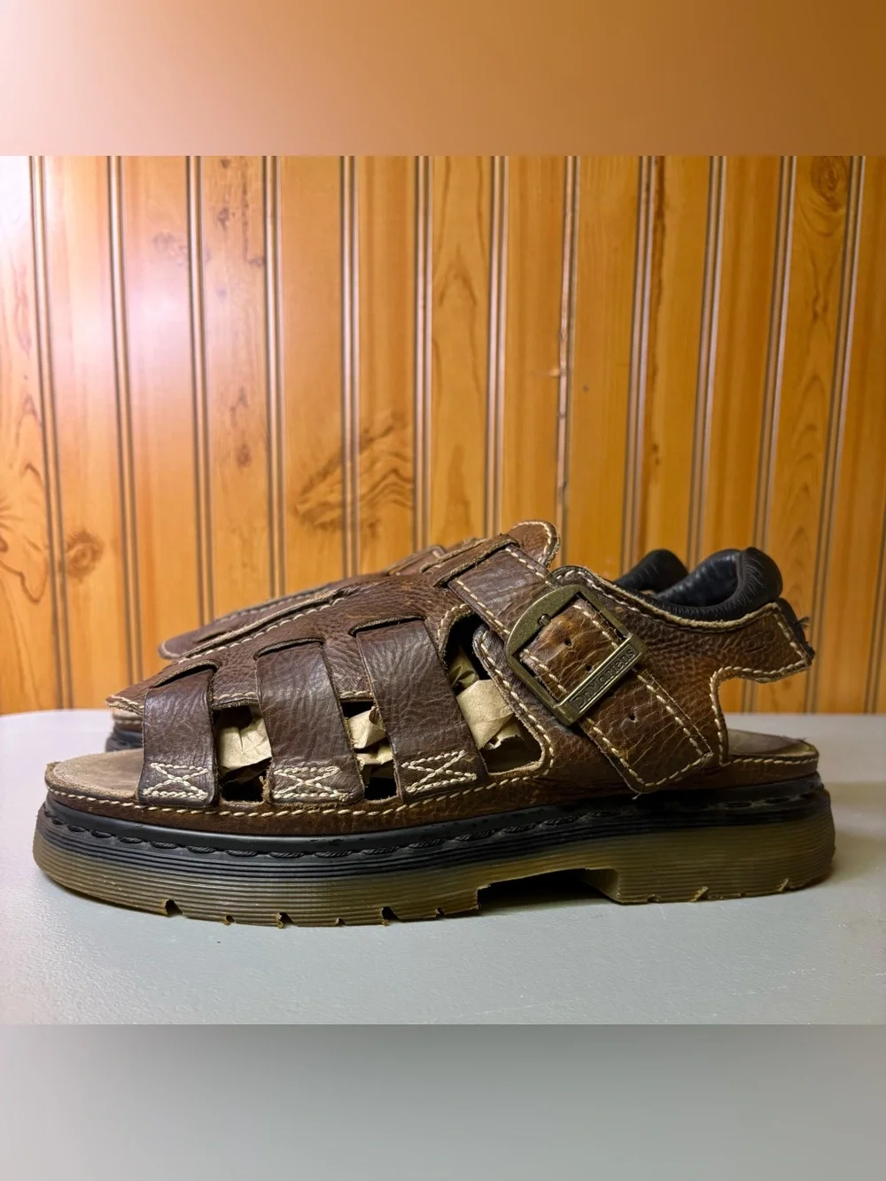Dr. Martens Brown Leather Fisherman Sandal with Buckle Strap